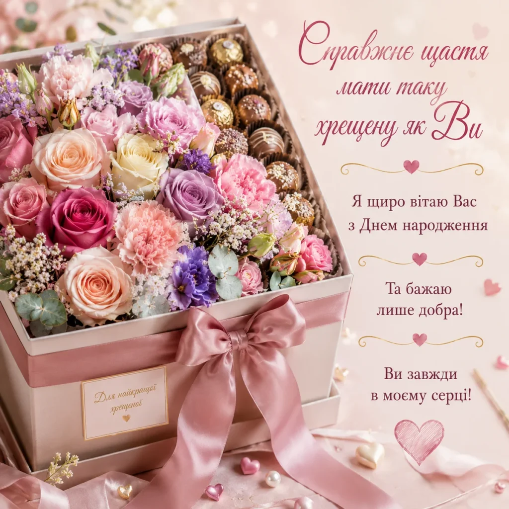Бокс з квітами та цукерками для хрещеної
