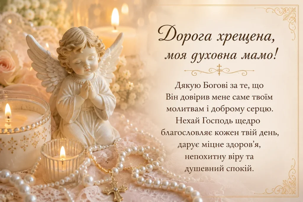 Фігурка янгола та свічка з словами привітання для хрещеної