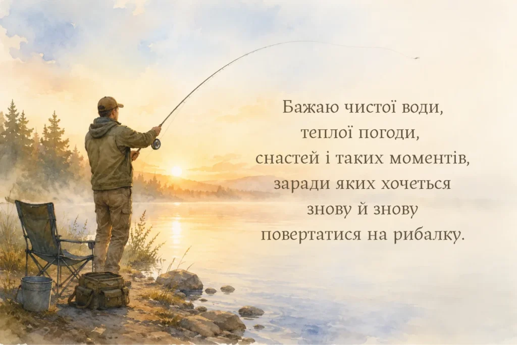 Рибалка на світанку з теплим побажанням