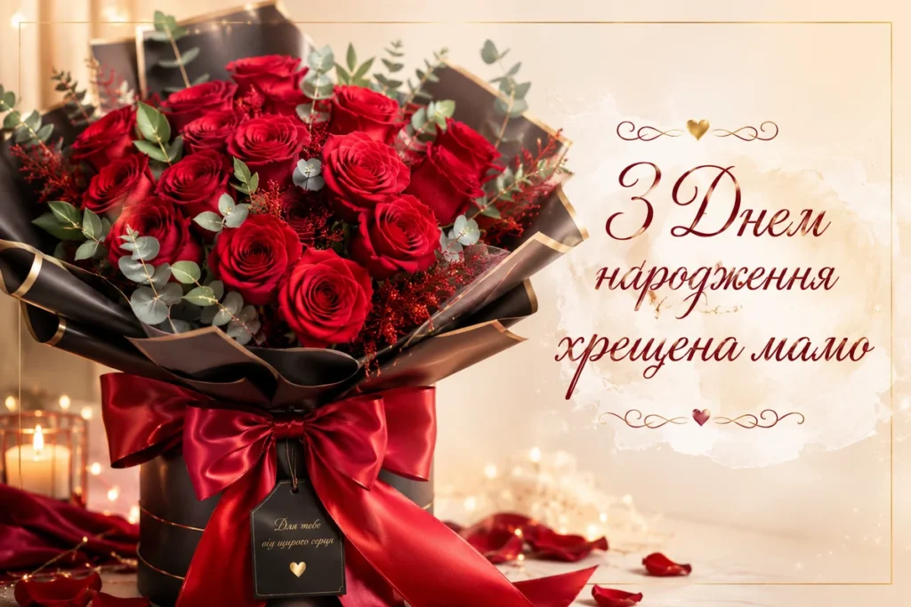 Букет розкішних червоних троянд для хрещеної