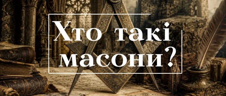 Ілюстрація з масонськими символами на фоні старовинних книг