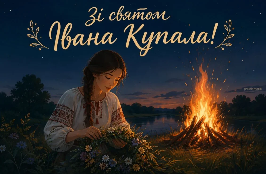 Дівчина біля вогнище плете вінок