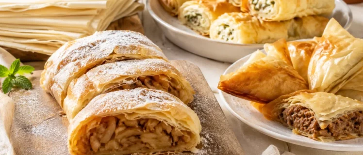Яяблучний штрудель, пиріжки та рулети з філо та з начинкою