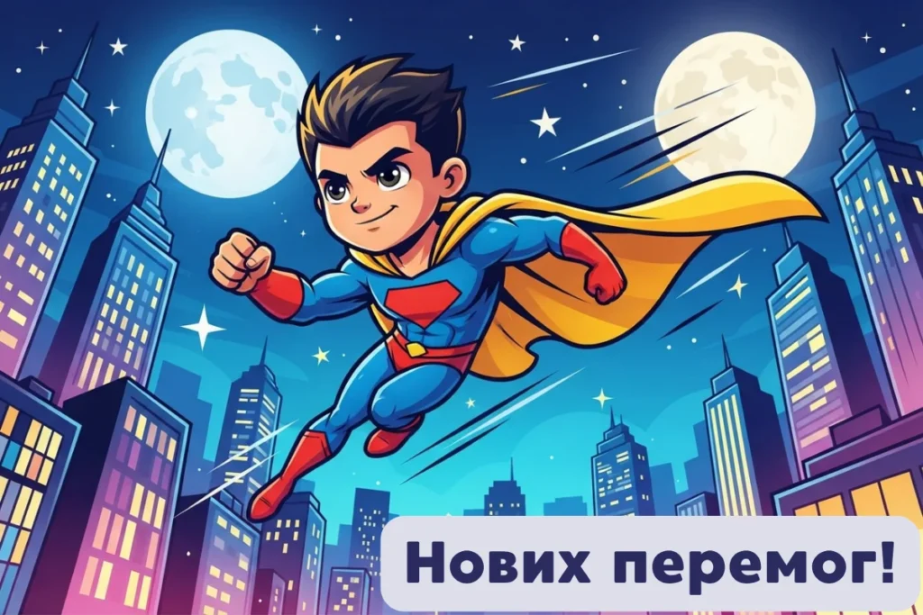 Хлопчик-супергерой у червоному плащі летить над нічним містом