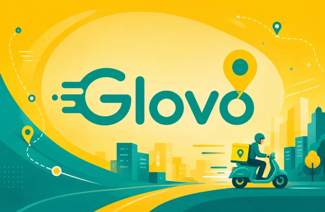 Ілюстрація логотипа Glovo з кур’єром