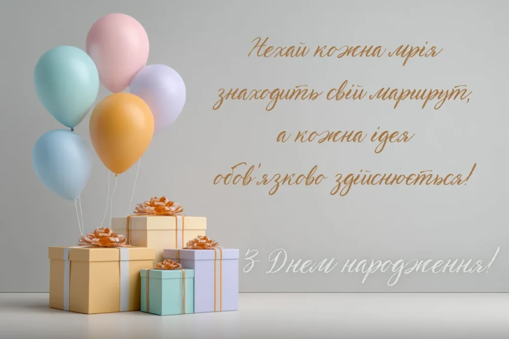 Стос пастельних подарунків із кульками та побажанням