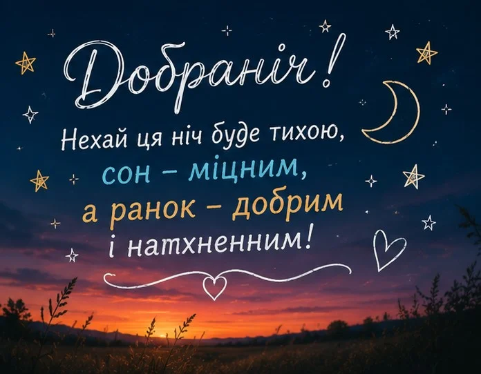 Листівка з нічним краєвидом та простим душевним побажанням