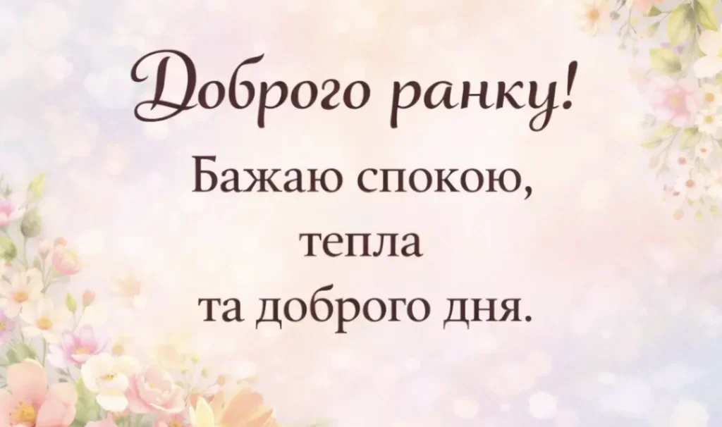 Побажання доброго ранку на ніжно-рожевому фоні