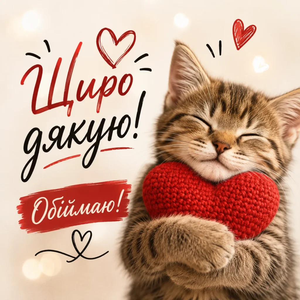 ніжна картинка з обіймами та написом “щиро дякую, обіймаю”