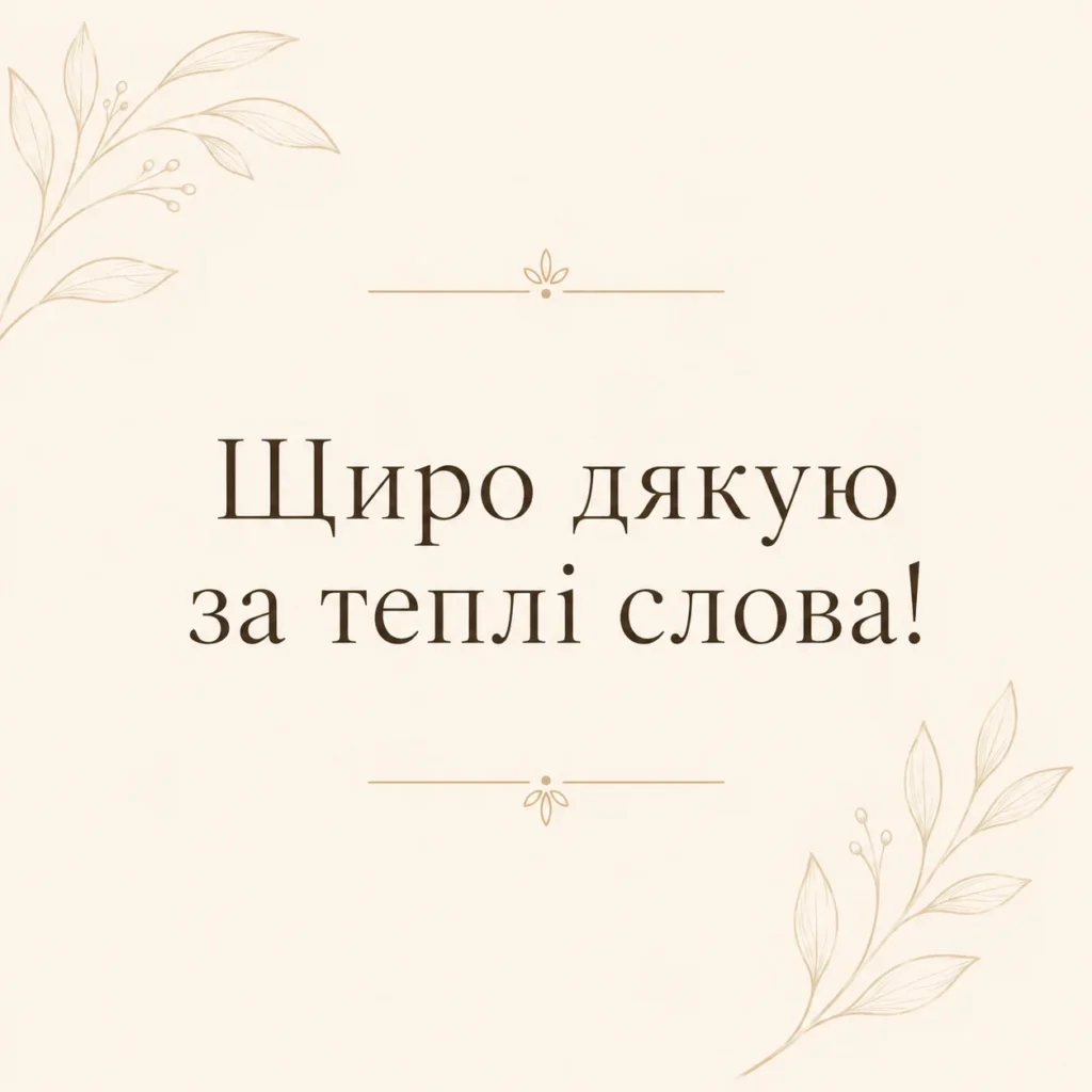 бежева картинка з подякою за привітання “щиро дякую за теплі слова”