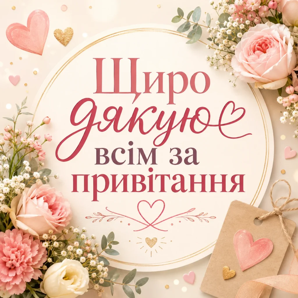 картинка з красивим написом “щиро дякую всім за привітання”