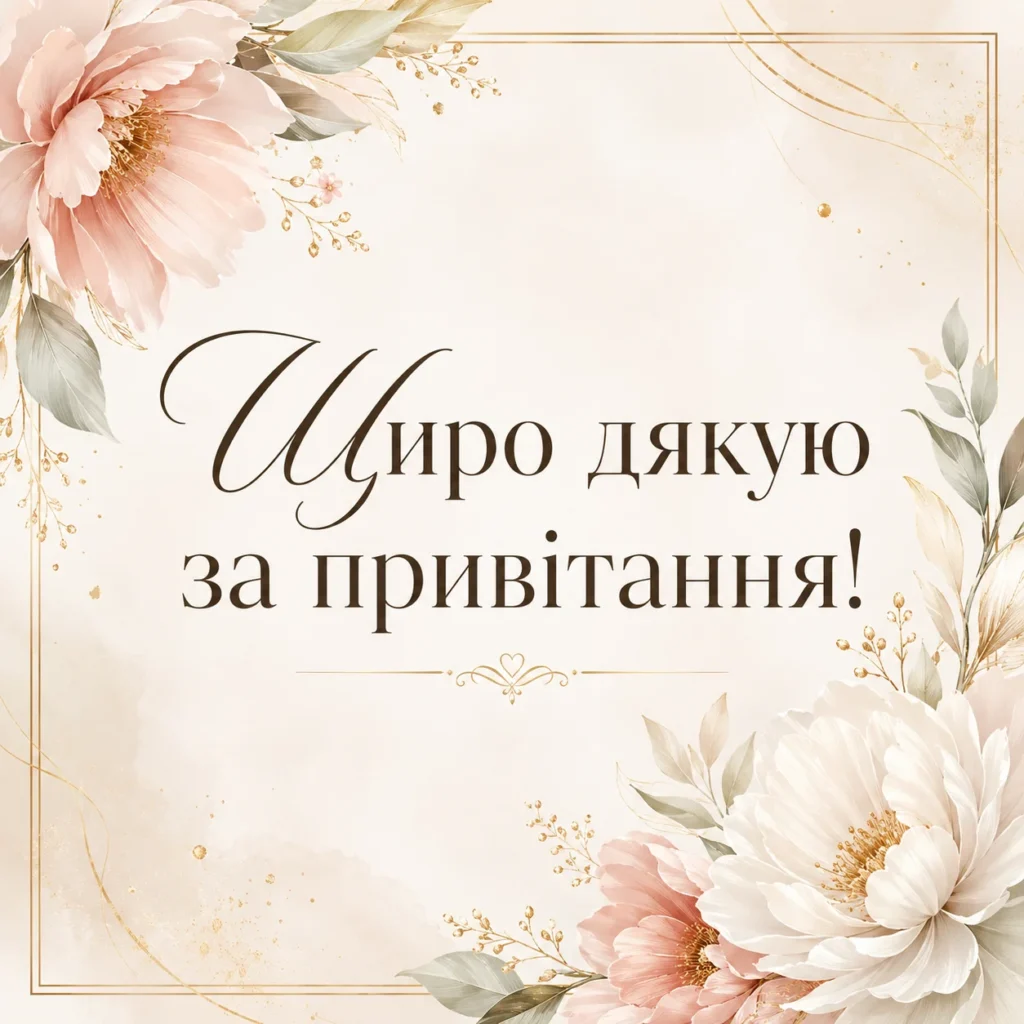 листівка з квітами та написом “щиро дякую за привітання”