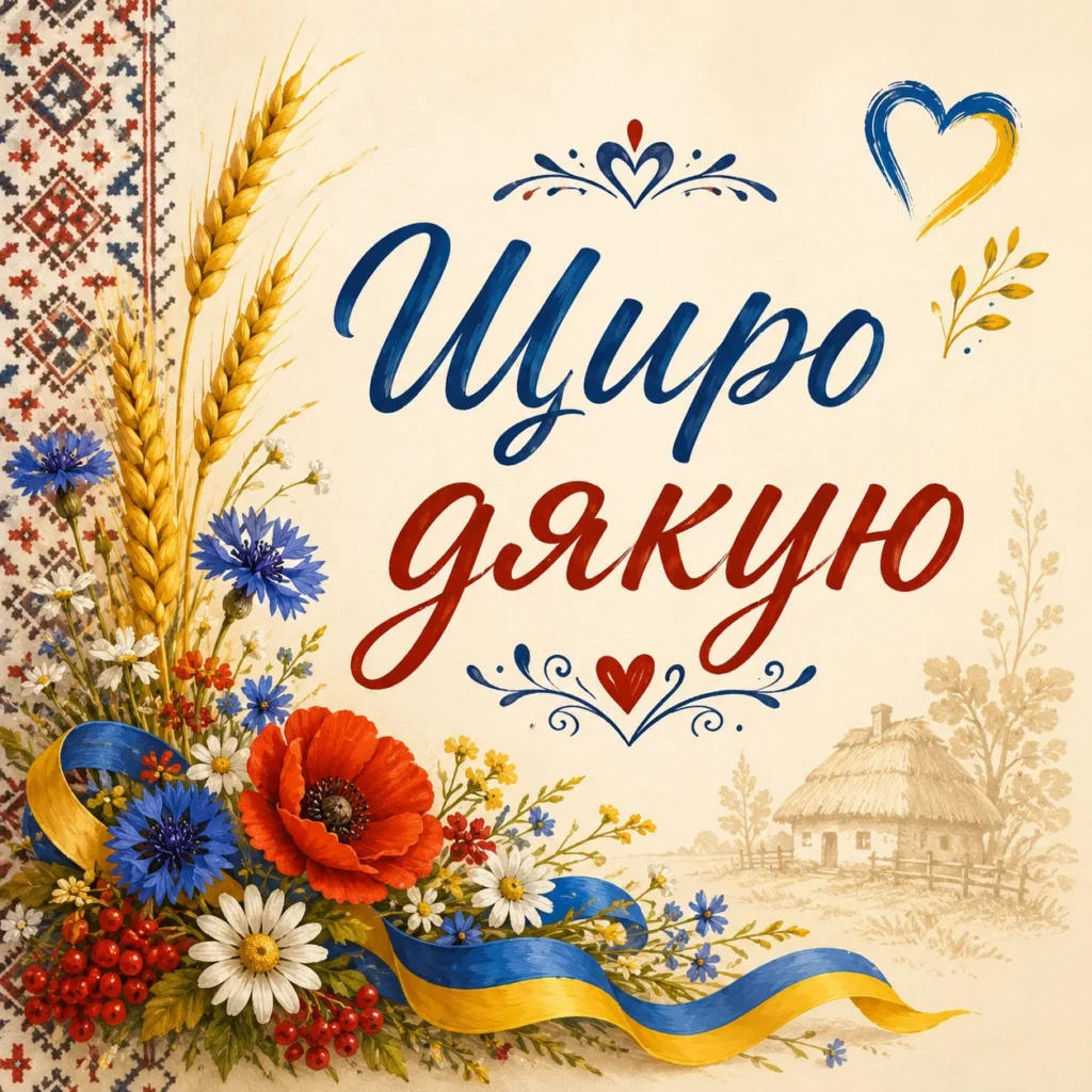 картинка в українському стилі з написом “щиро дякую”