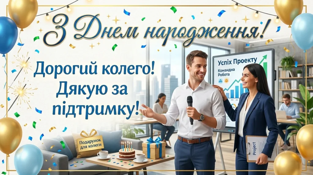 Колеги в офісі вітають із Днем народження