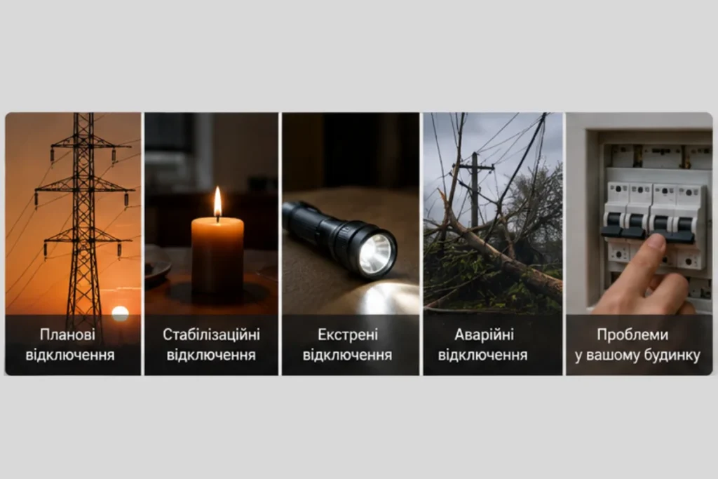 Будинки вночі під час відключень світла