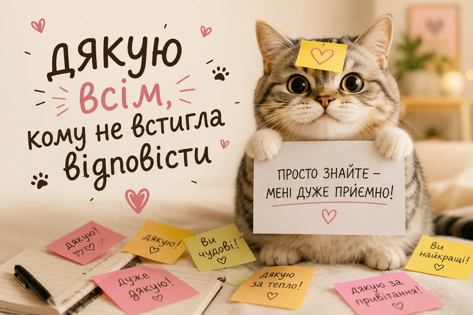 прикольна картинка з котиком та написом “дякую”