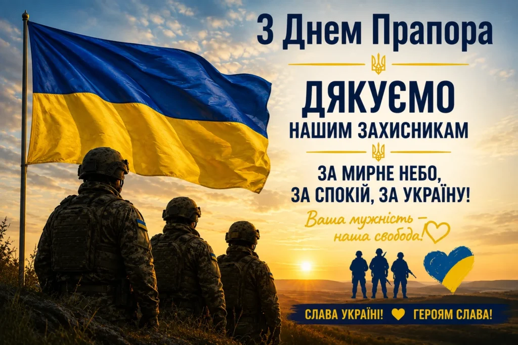 патріотична листівка на День прапора з подякою захисникам