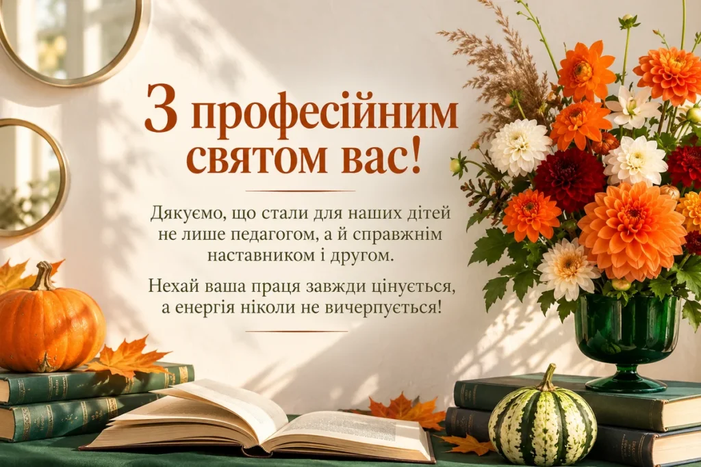 Букет осінніх квітів та книги